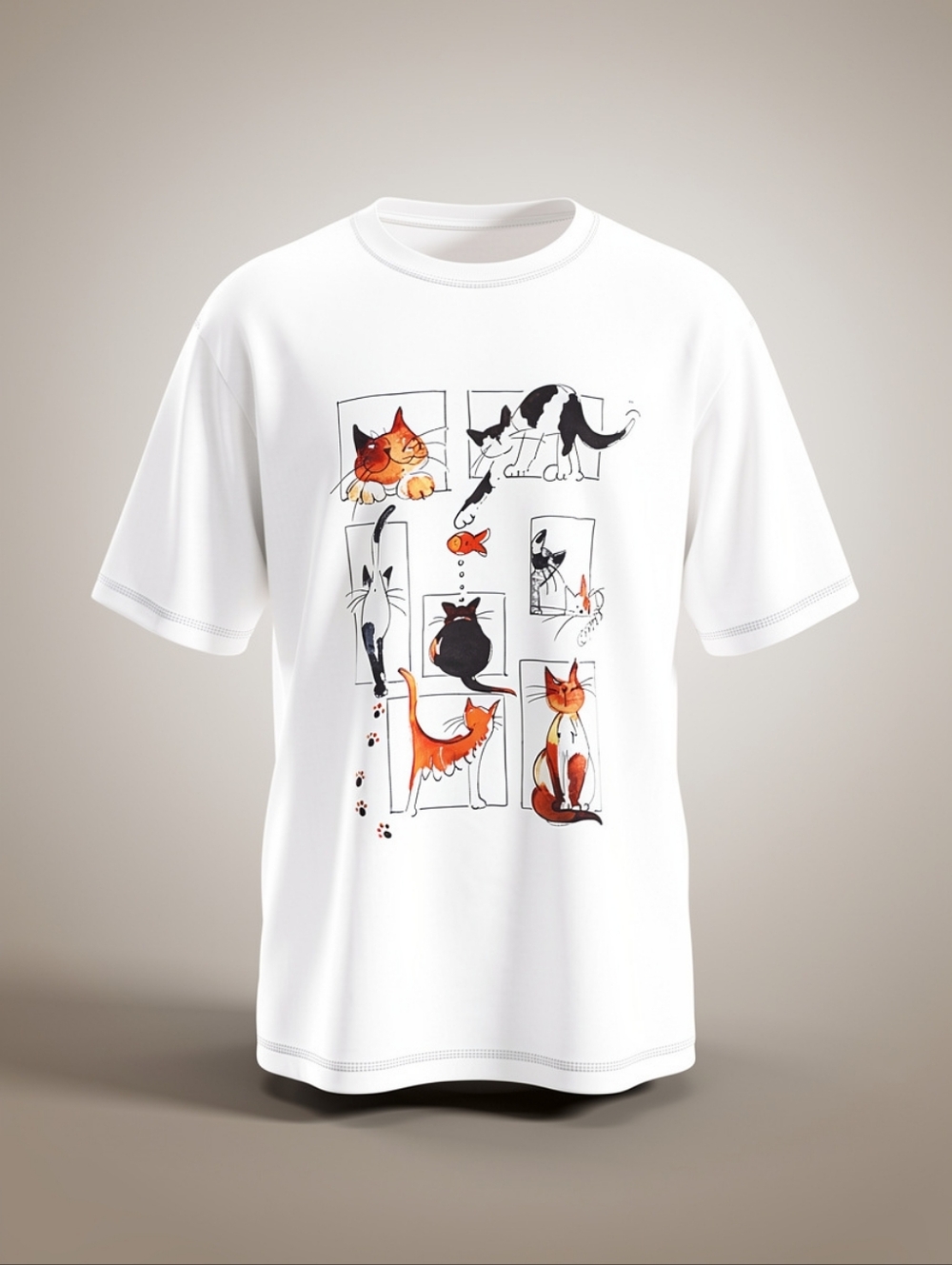Multiple cats graphic white shortsleeve t-shirt, 100% cotton, 2XL